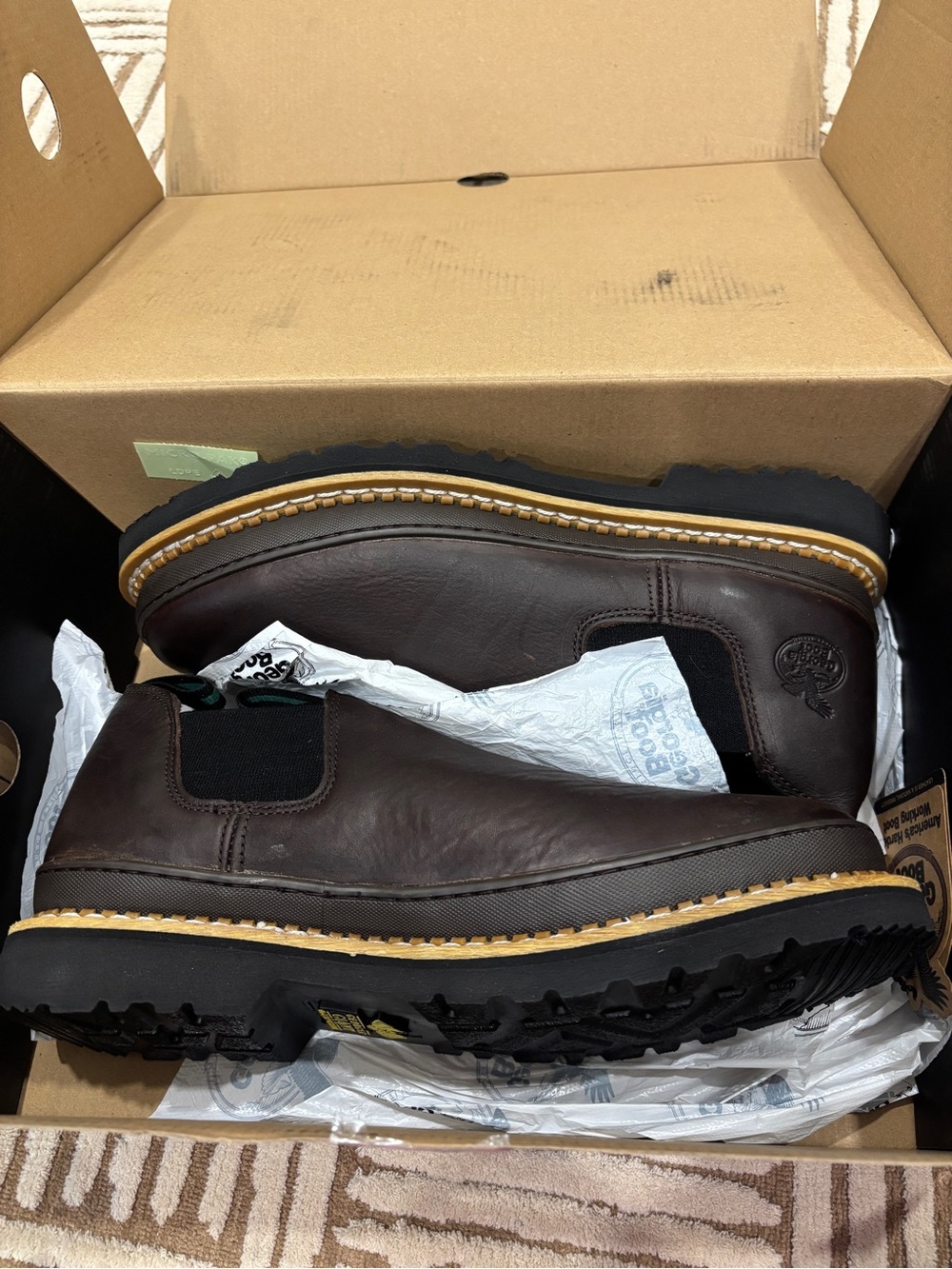 Georgia Boot Giant Romeo Work Boots Brown Leather Slip-On Chelsea Boots Mens 13W